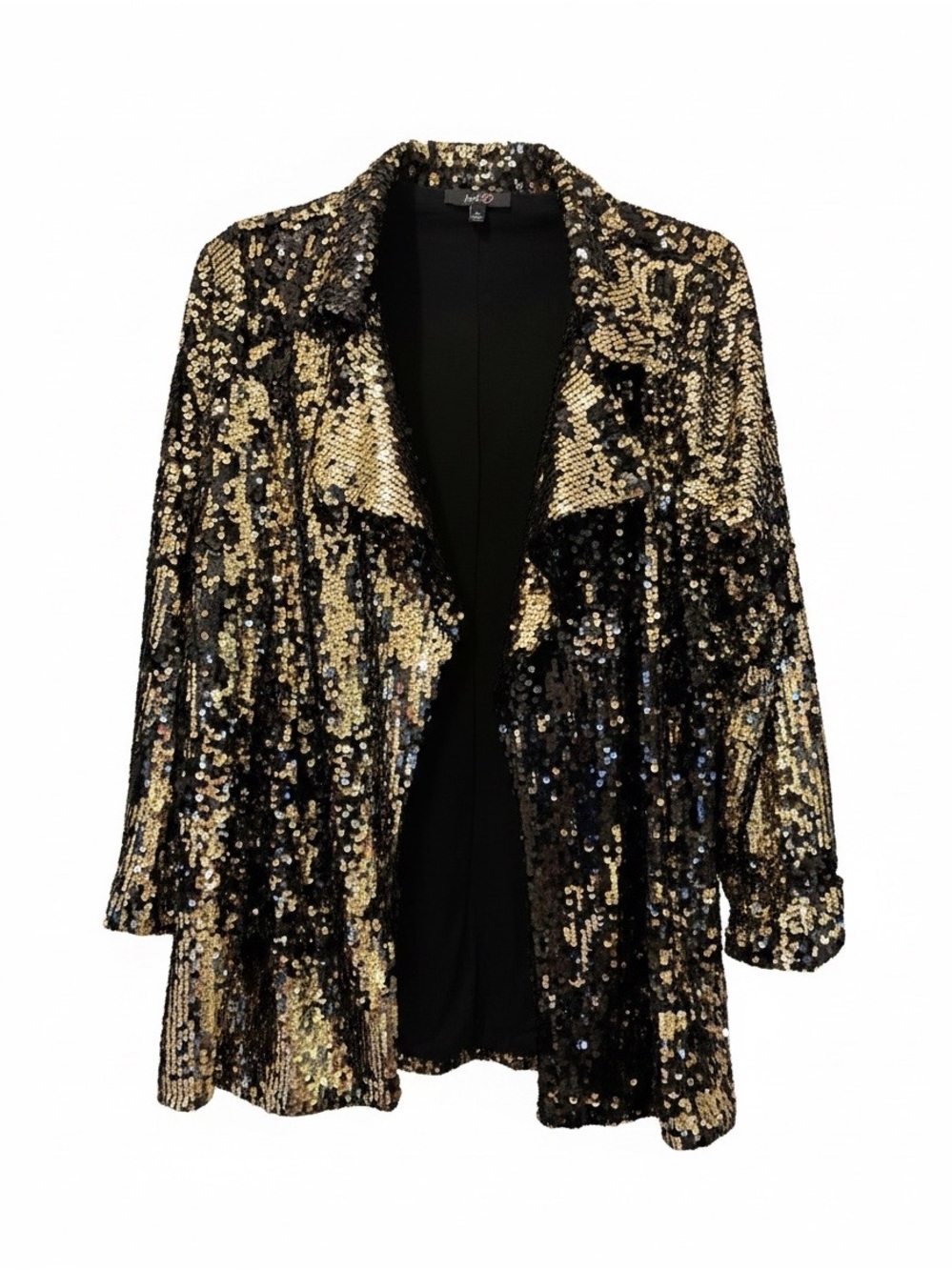 Black & Gold Sequin Open-Front Jacket by Impulsive- size Medium